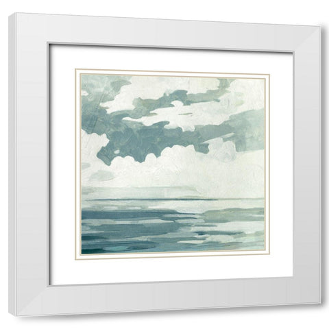 Textured Blue Seascape I White Modern Wood Framed Art Print with Double Matting by Caroline, Emma