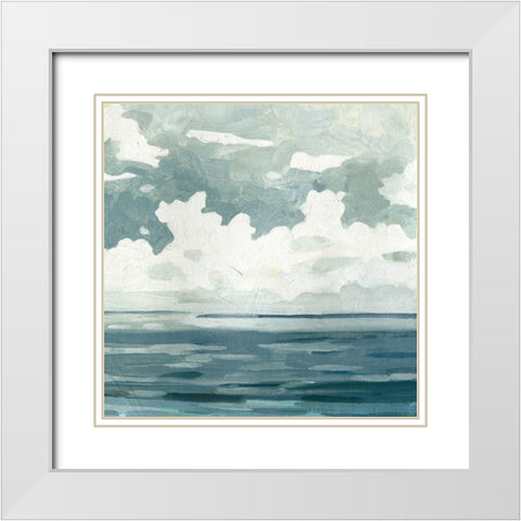 Textured Blue Seascape II White Modern Wood Framed Art Print with Double Matting by Caroline, Emma