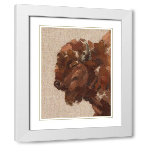 Tiled Bison II White Modern Wood Framed Art Print with Double Matting by Green, Jacob