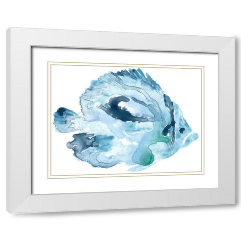 Blue Ocean Fish I White Modern Wood Framed Art Print with Double Matting by Vess, June Erica