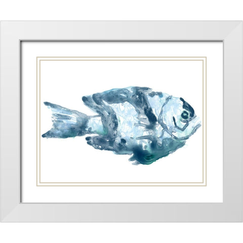 Blue Ocean Fish III White Modern Wood Framed Art Print with Double Matting by Vess, June Erica
