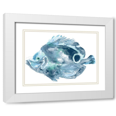 Blue Ocean Fish IV White Modern Wood Framed Art Print with Double Matting by Vess, June Erica