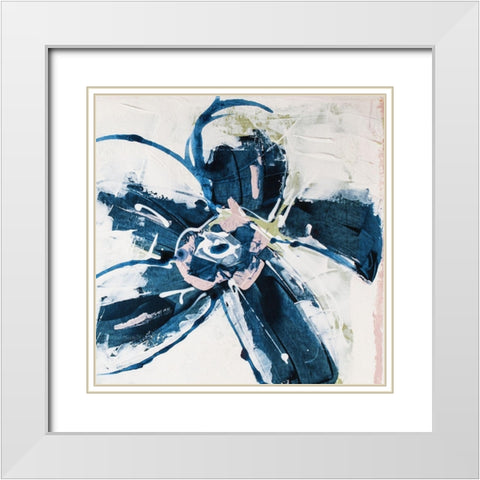 Blossom Blue I White Modern Wood Framed Art Print with Double Matting by Aryai, Sia