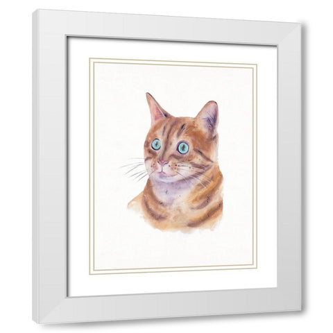 Orange Cat II White Modern Wood Framed Art Print with Double Matting by Wang, Melissa