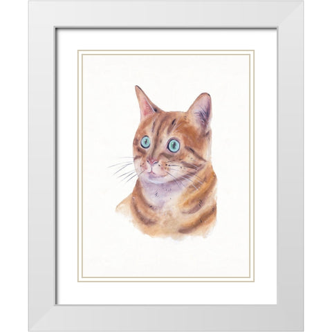 Orange Cat II White Modern Wood Framed Art Print with Double Matting by Wang, Melissa