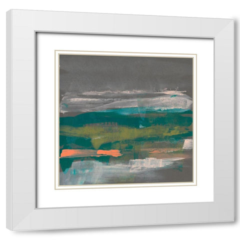 Emerald and Coral Glimpse II White Modern Wood Framed Art Print with Double Matting by Goldberger, Jennifer