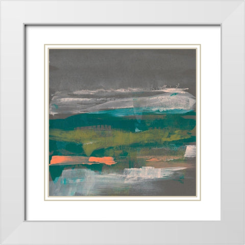 Emerald and Coral Glimpse II White Modern Wood Framed Art Print with Double Matting by Goldberger, Jennifer