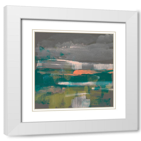 Emerald and Coral Glimpse III White Modern Wood Framed Art Print with Double Matting by Goldberger, Jennifer