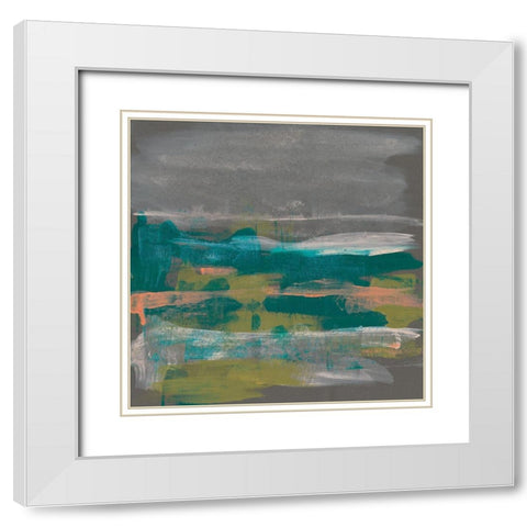 Emerald and Coral Glimpse IV White Modern Wood Framed Art Print with Double Matting by Goldberger, Jennifer