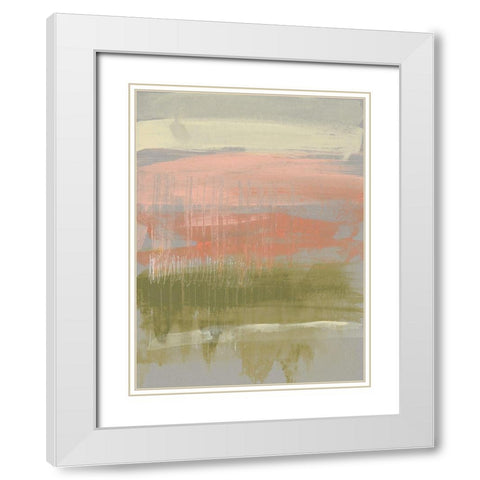 Coral and Olive Striations I White Modern Wood Framed Art Print with Double Matting by Goldberger, Jennifer