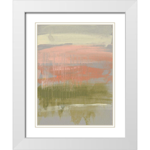 Coral and Olive Striations I White Modern Wood Framed Art Print with Double Matting by Goldberger, Jennifer