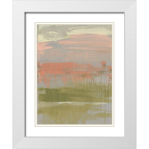 Coral and Olive Striations II White Modern Wood Framed Art Print with Double Matting by Goldberger, Jennifer