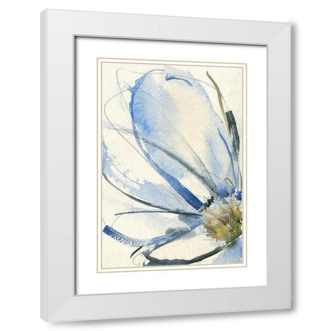 Cobalt and Paynes Petals I White Modern Wood Framed Art Print with Double Matting by Goldberger, Jennifer