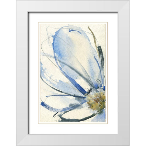 Cobalt and Paynes Petals I White Modern Wood Framed Art Print with Double Matting by Goldberger, Jennifer