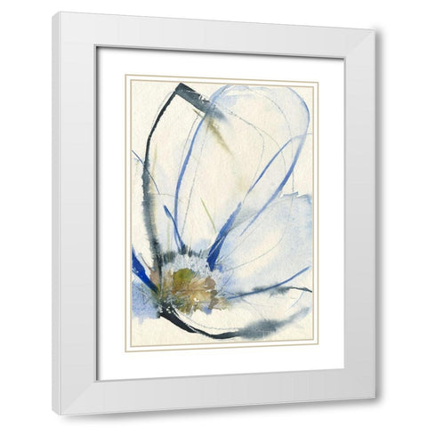 Cobalt and Paynes Petals II White Modern Wood Framed Art Print with Double Matting by Goldberger, Jennifer