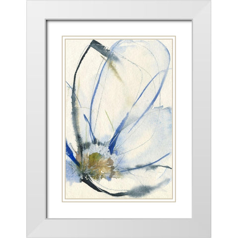 Cobalt and Paynes Petals II White Modern Wood Framed Art Print with Double Matting by Goldberger, Jennifer