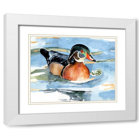Watercolor Woodduck II White Modern Wood Framed Art Print with Double Matting by Parker, Jennifer Paxton