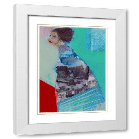 Walking Woman III White Modern Wood Framed Art Print with Double Matting by Cartissi