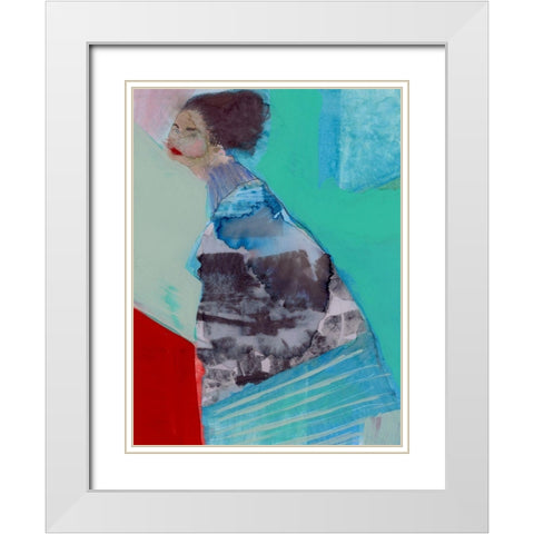 Walking Woman III White Modern Wood Framed Art Print with Double Matting by Cartissi