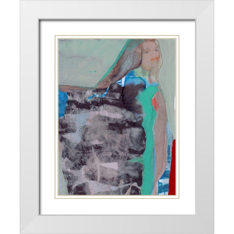 Walking Woman IV White Modern Wood Framed Art Print with Double Matting by Cartissi