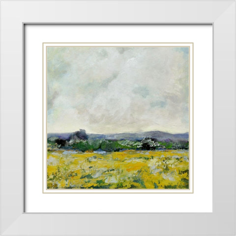 Marigold Field White Modern Wood Framed Art Print with Double Matting by Evelia Designs