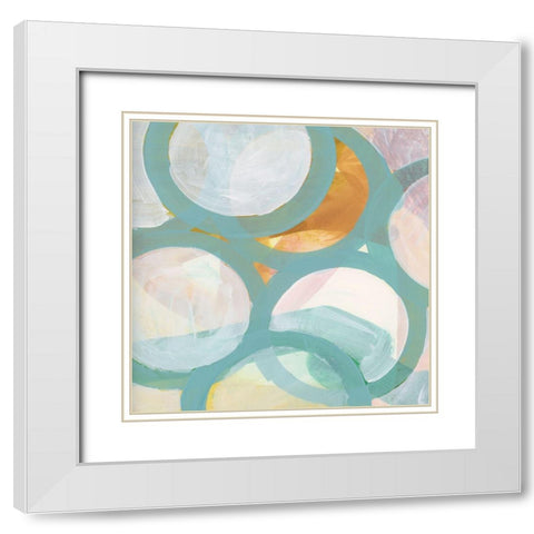 Aqua Circles I White Modern Wood Framed Art Print with Double Matting by Unknown