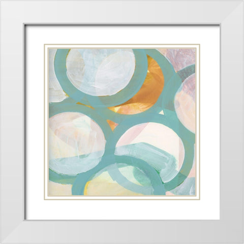 Aqua Circles I White Modern Wood Framed Art Print with Double Matting by Unknown