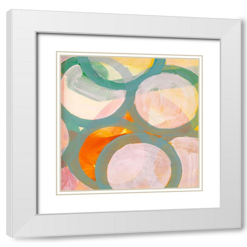 Aqua Circles II White Modern Wood Framed Art Print with Double Matting by Cartissi