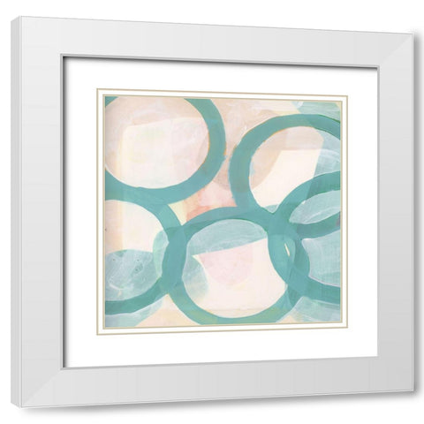 Aqua Circles III White Modern Wood Framed Art Print with Double Matting by Cartissi