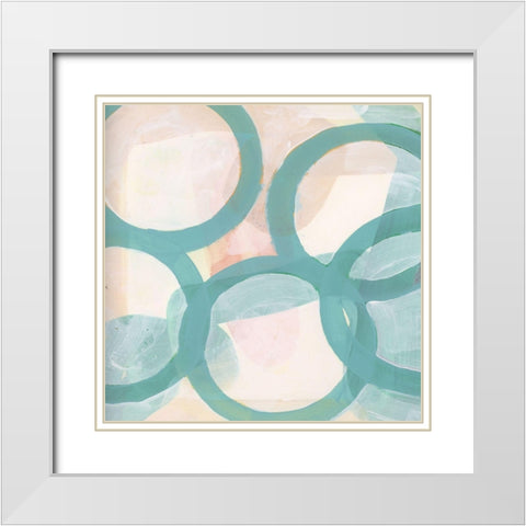 Aqua Circles III White Modern Wood Framed Art Print with Double Matting by Cartissi