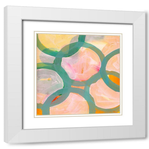 Aqua Circles IV White Modern Wood Framed Art Print with Double Matting by Cartissi