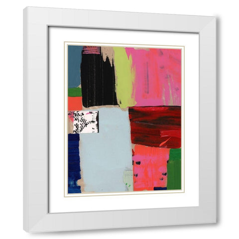 Pink Blocks IV White Modern Wood Framed Art Print with Double Matting by Cartissi