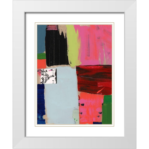 Pink Blocks IV White Modern Wood Framed Art Print with Double Matting by Cartissi