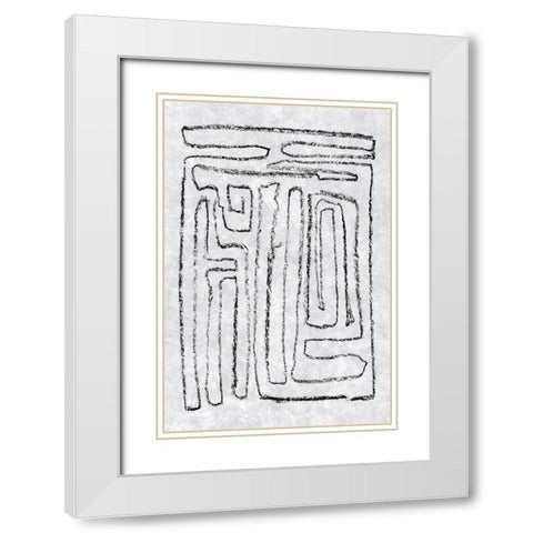 Black and White Runes I White Modern Wood Framed Art Print with Double Matting by Goldberger, Jennifer