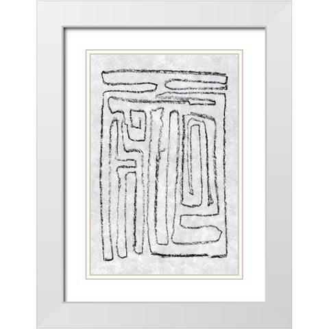 Black and White Runes I White Modern Wood Framed Art Print with Double Matting by Goldberger, Jennifer