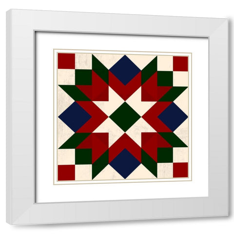 Christmas Barn Quilt IV White Modern Wood Framed Art Print with Double Matting by Barnes, Victoria