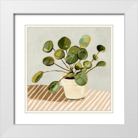 Plant on Stripes I White Modern Wood Framed Art Print with Double Matting by Barnes, Victoria