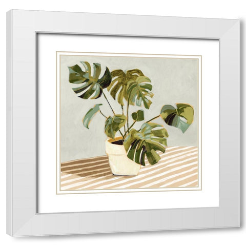 Plant on Stripes II White Modern Wood Framed Art Print with Double Matting by Barnes, Victoria