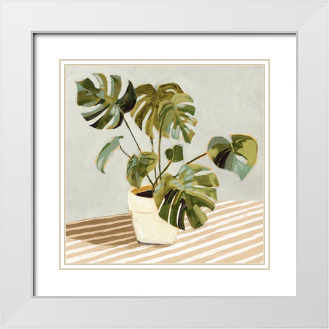 Plant on Stripes II White Modern Wood Framed Art Print with Double Matting by Barnes, Victoria