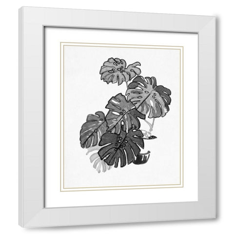 BandW Indoor Plant III White Modern Wood Framed Art Print with Double Matting by Stellar Design Studio