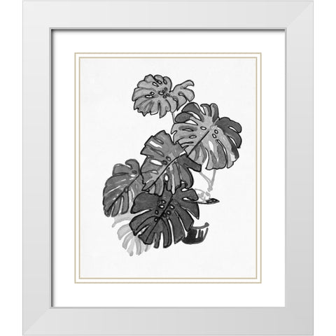 BandW Indoor Plant III White Modern Wood Framed Art Print with Double Matting by Stellar Design Studio