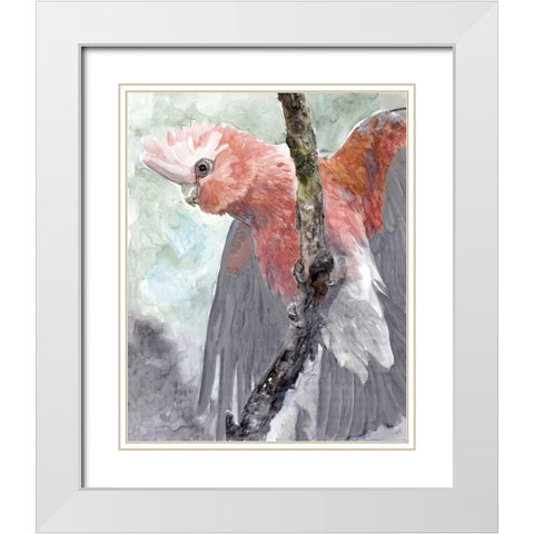 Tropic Parrot II White Modern Wood Framed Art Print with Double Matting by Stellar Design Studio