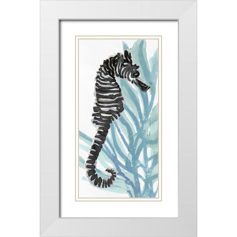 Zebra Seahorse I White Modern Wood Framed Art Print with Double Matting by Stellar Design Studio