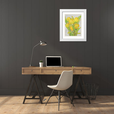 Yellow Tulips I White Modern Wood Framed Art Print with Double Matting by OToole, Tim