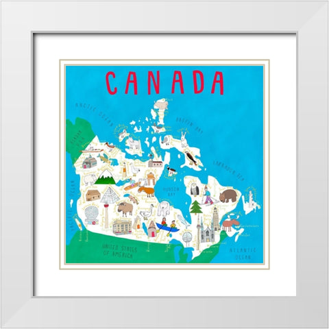 Illustrated Countries Canada White Modern Wood Framed Art Print with Double Matting by Daly, Carla