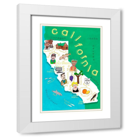 Illustrated State Maps California White Modern Wood Framed Art Print with Double Matting by Daly, Carla