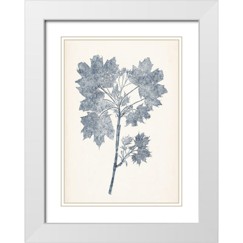 Navy Botanicals I White Modern Wood Framed Art Print with Double Matting by Vision Studio