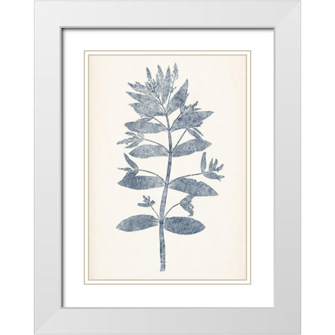 Navy Botanicals III White Modern Wood Framed Art Print with Double Matting by Vision Studio