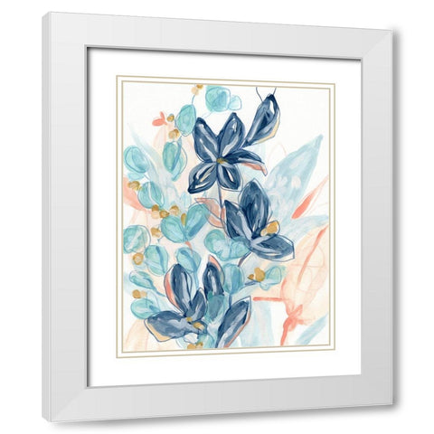 Blooming Blues I White Modern Wood Framed Art Print with Double Matting by Vess, June Erica