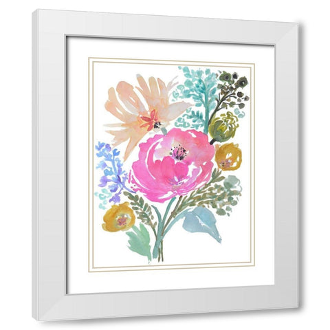 Flower Posy I White Modern Wood Framed Art Print with Double Matting by Fields, Karen